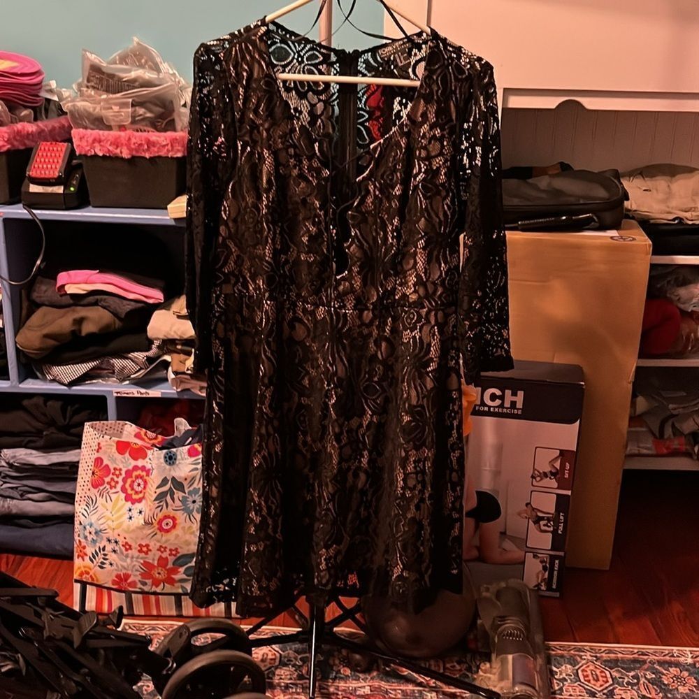 Forever 21 Lace up front Black Dress 1X